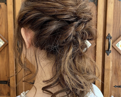 ヘアセット　ゆるふわアレンジ　お団子　シニヨンアレンジ　二次会結婚式