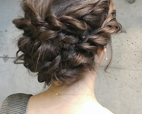 ヘアセット ゆるふわアレンジ　お団子シニヨンアレンジ　二次会結婚式